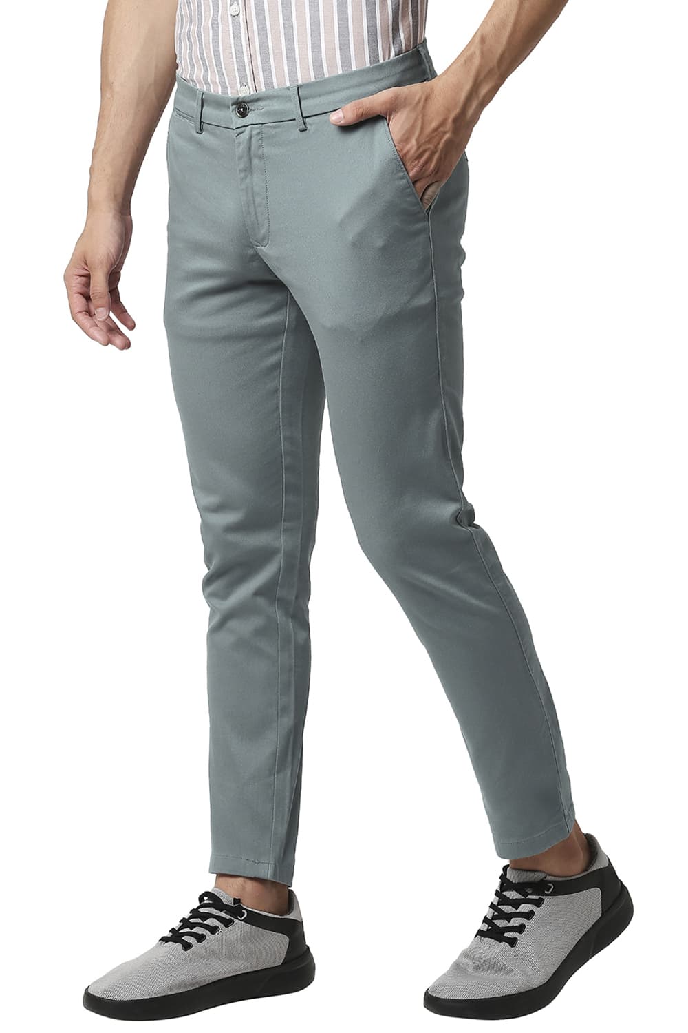 BASICS TAPERED FIT COTTON STRETCH TROUSERS