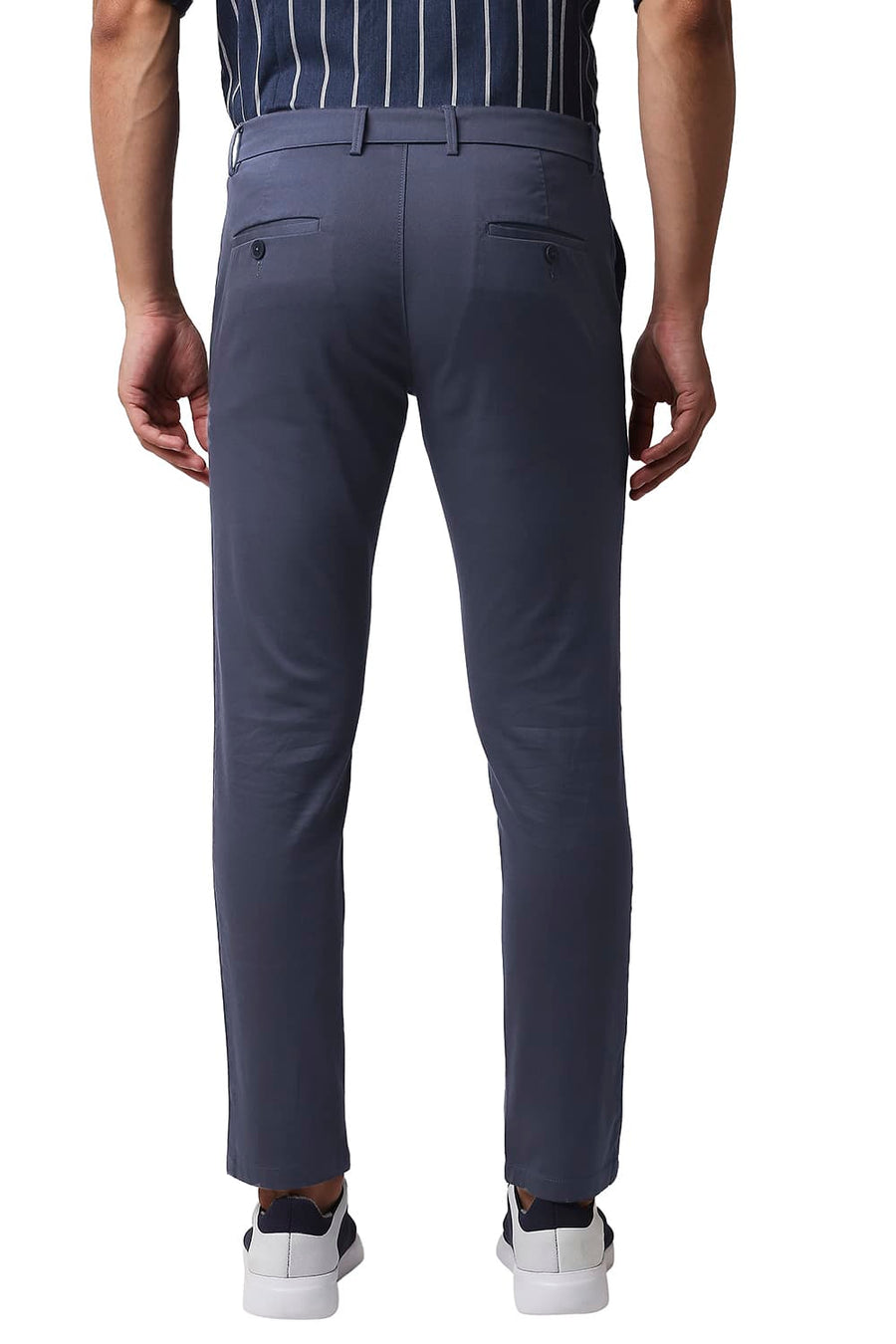 BASICS TAPERED FIT SPELLBOOND BLUE COTTON STRETCH TROUSERS