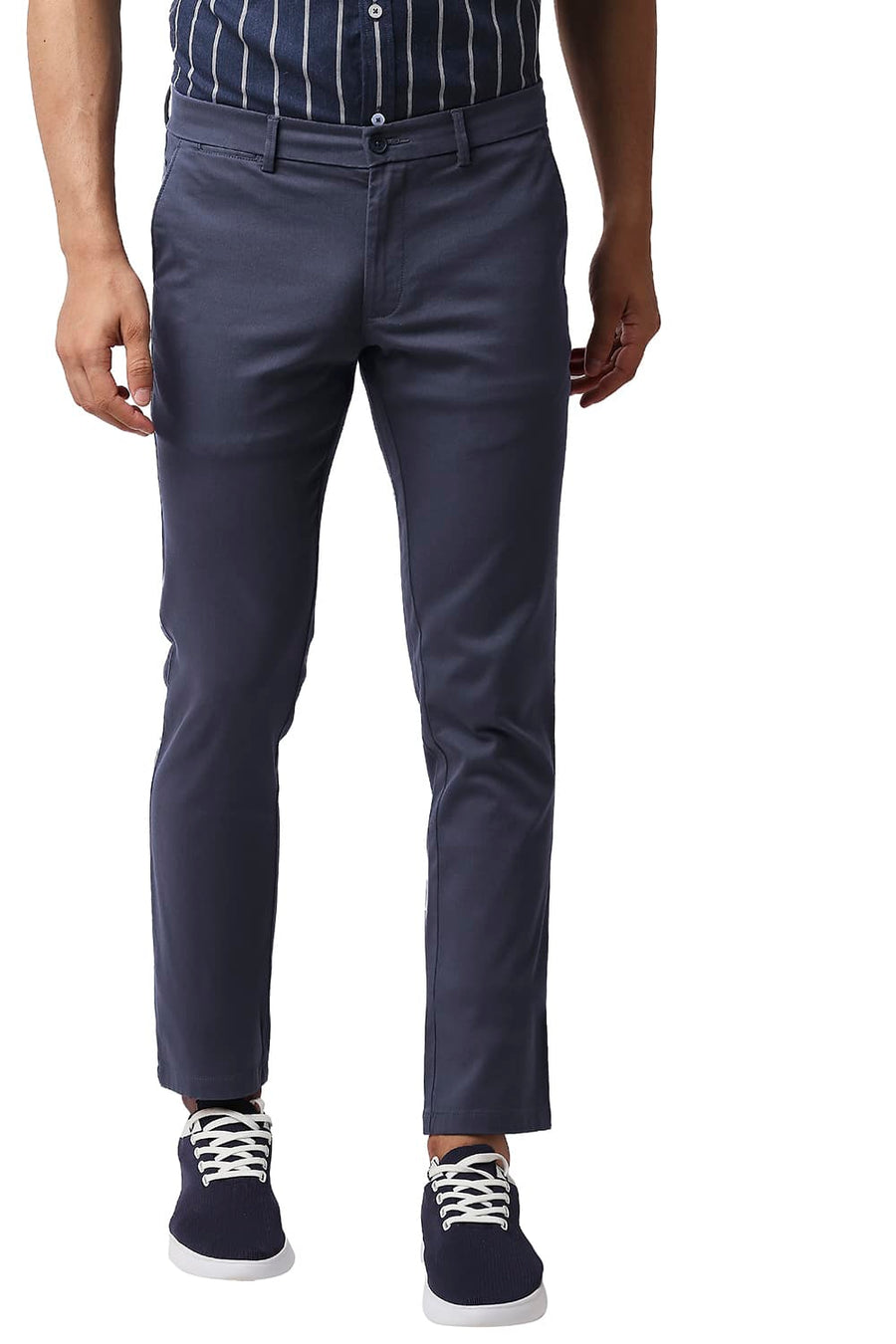 BASICS TAPERED FIT SPELLBOOND BLUE COTTON STRETCH TROUSERS