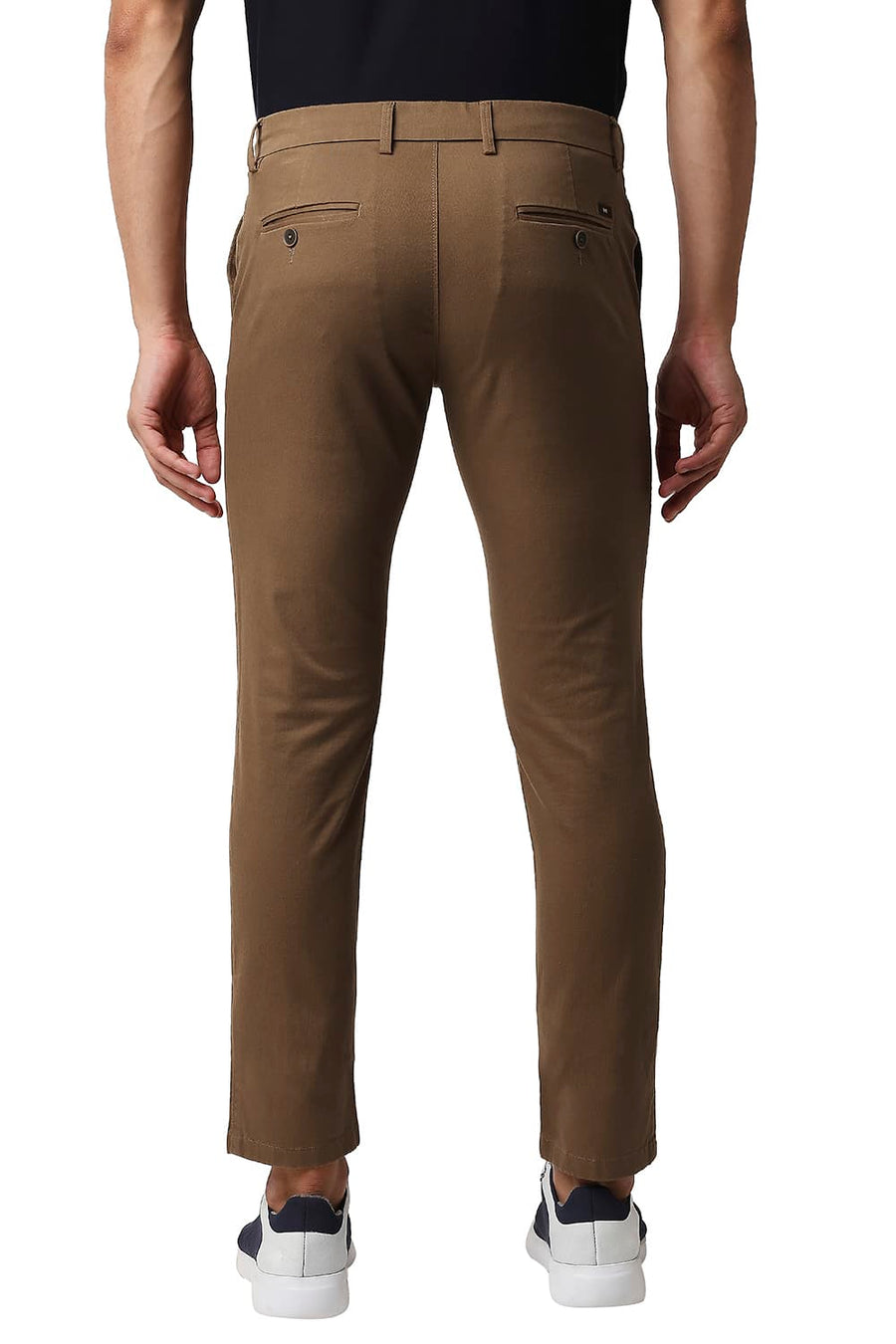 BASICS TAPERED FIT ERMINE KHAKHI COTTON STRETCH TROUSERS