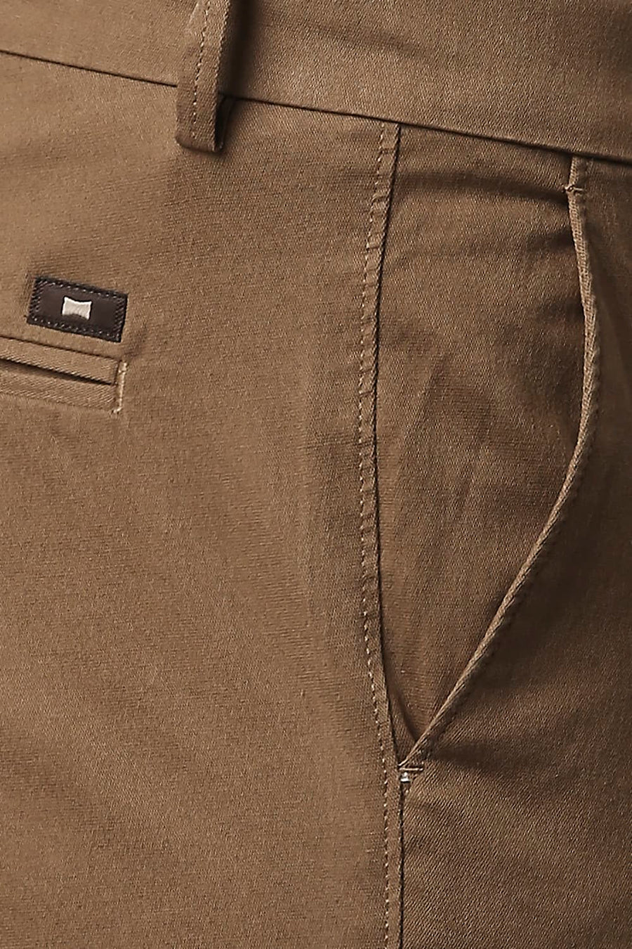 BASICS TAPERED FIT ERMINE KHAKHI COTTON STRETCH TROUSERS