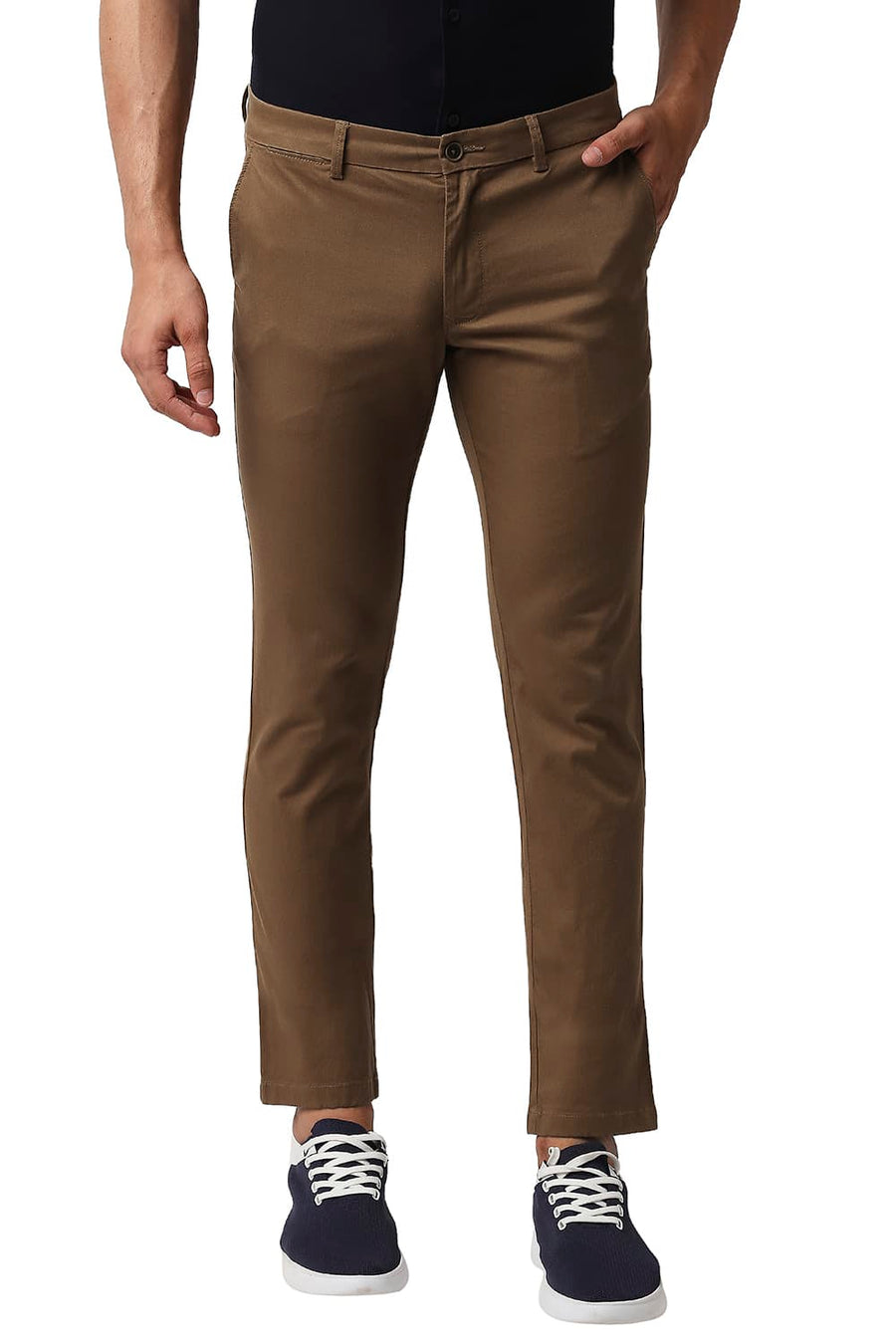 BASICS TAPERED FIT ERMINE KHAKHI COTTON STRETCH TROUSERS