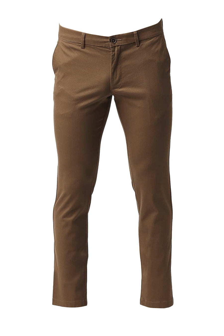 BASICS TAPERED FIT ERMINE KHAKHI COTTON STRETCH TROUSERS