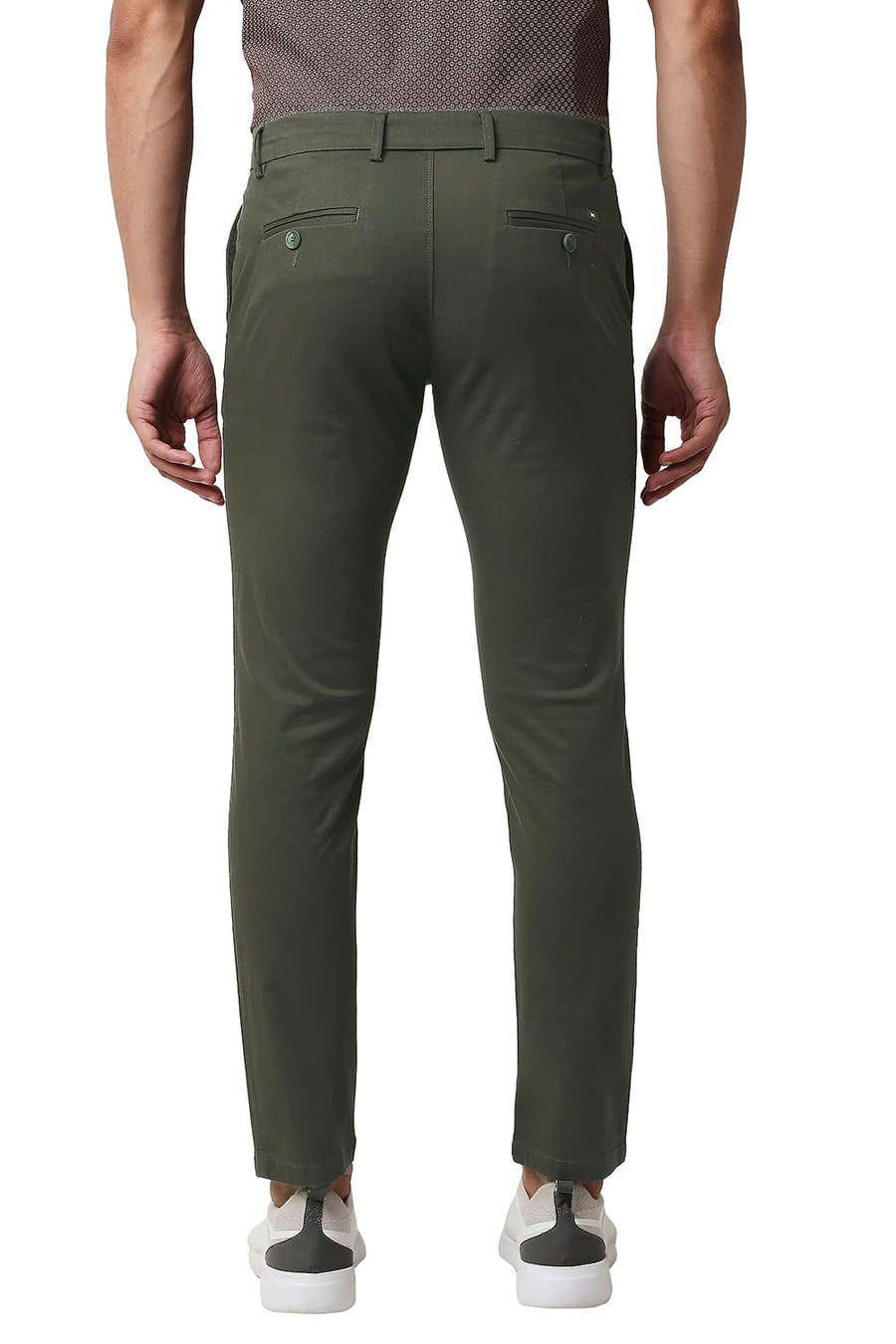 BASICS TAPERED FIT OLIVINE GREEN COTTON STRETCH TROUSERS