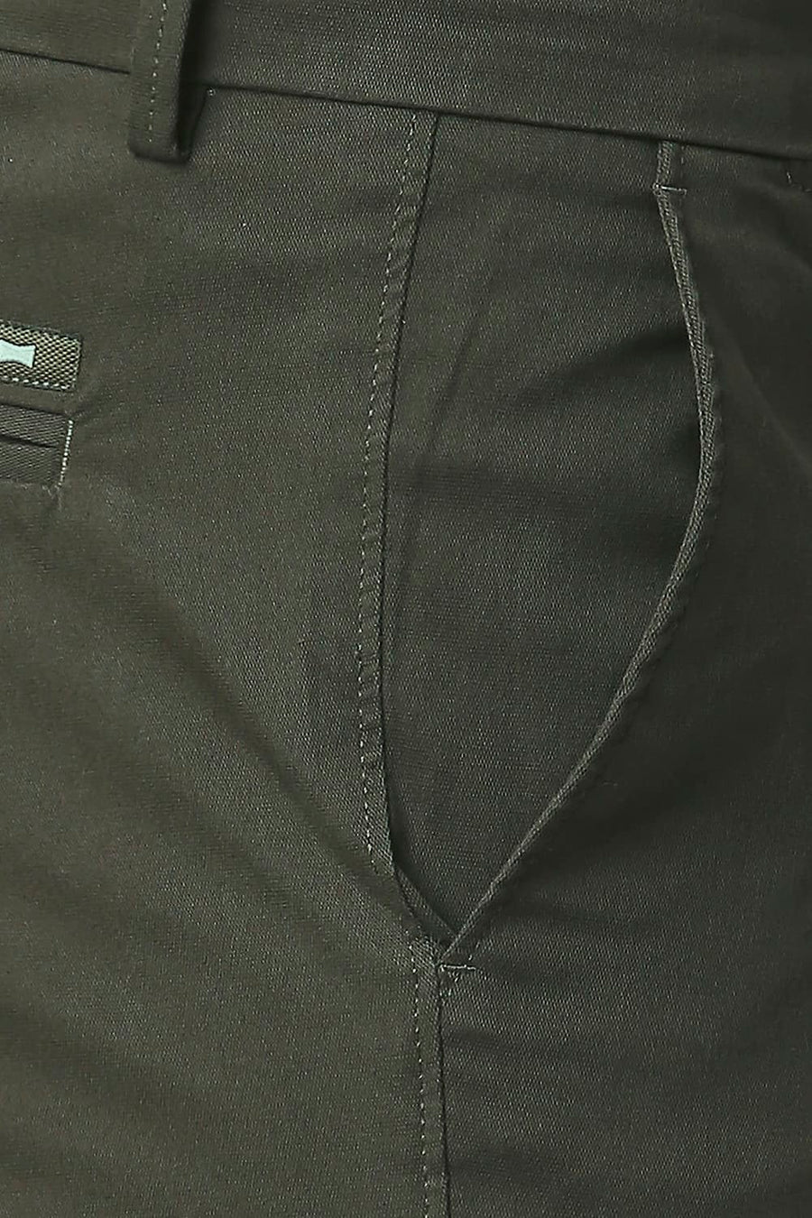 BASICS TAPERED FIT OLIVINE GREEN COTTON STRETCH TROUSERS