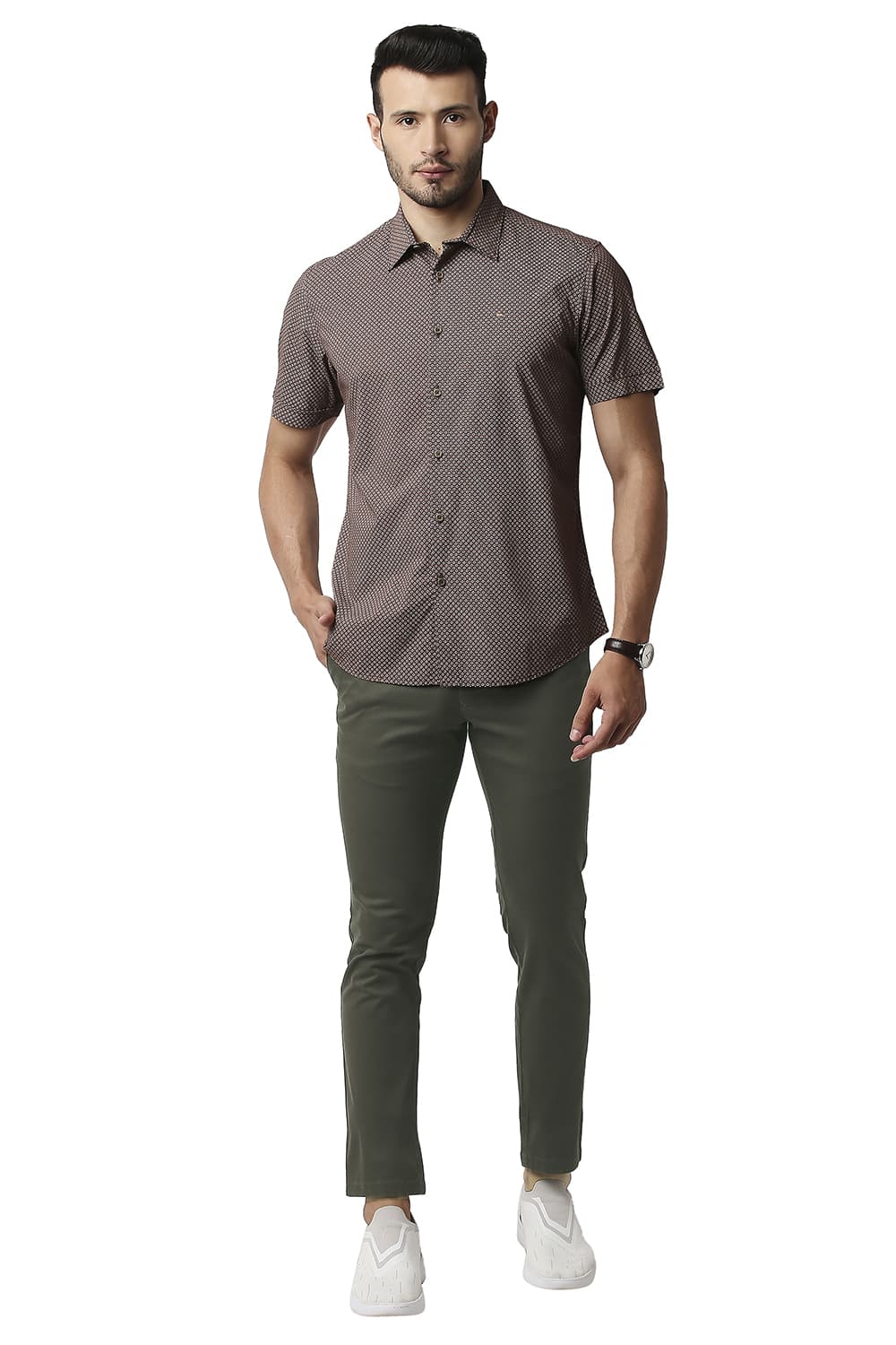 BASICS TAPERED FIT COTTON STRETCH TROUSERS