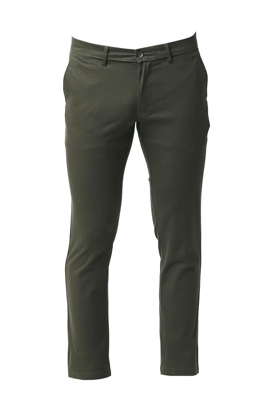 BASICS TAPERED FIT OLIVINE GREEN COTTON STRETCH TROUSERS