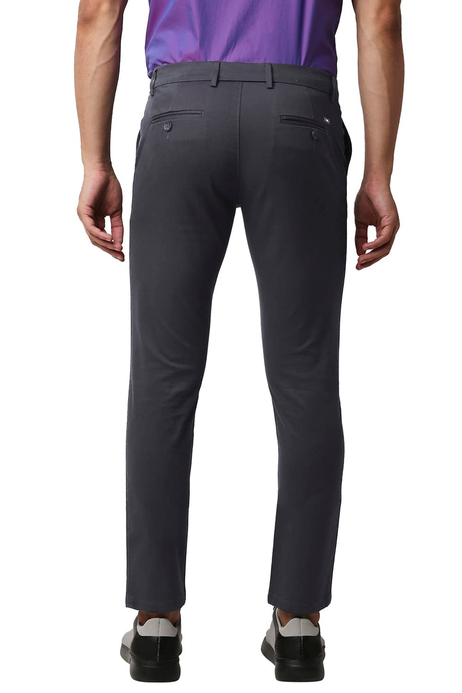 BASICS TAPERED FIT BOULERARD GREY COTTON STRETCH TROUSERS