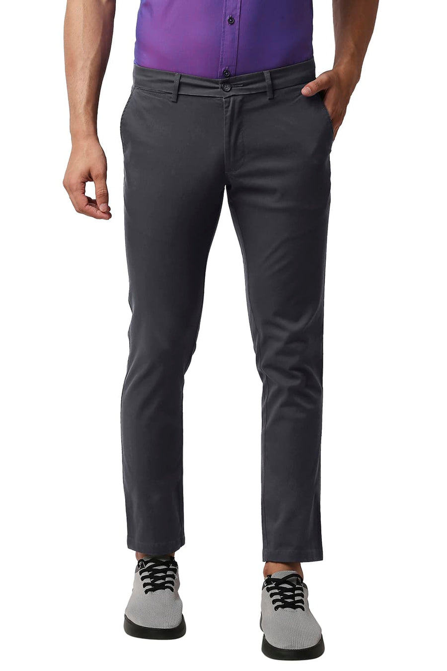 BASICS TAPERED FIT BOULERARD GREY COTTON STRETCH TROUSERS