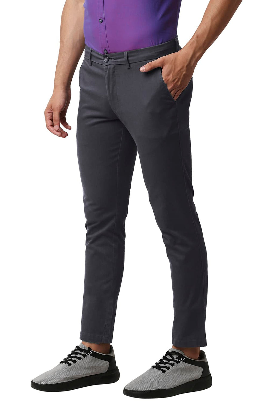 BASICS TAPERED FIT BOULERARD GREY COTTON STRETCH TROUSERS