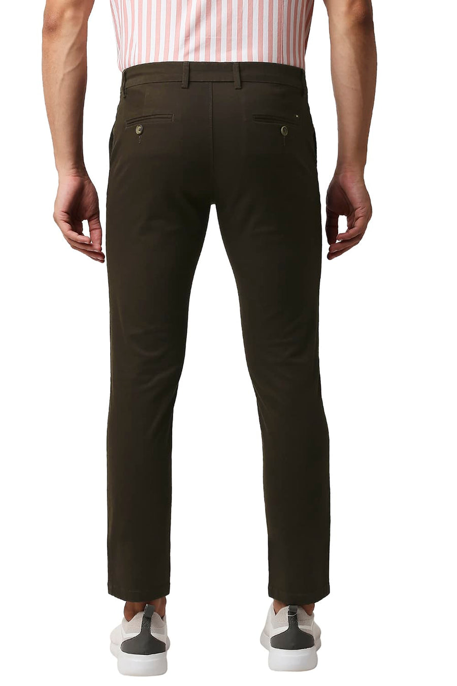 BASICS TAPERED FIT GANACHE BROWN COTTON STRETCH TROUSERS