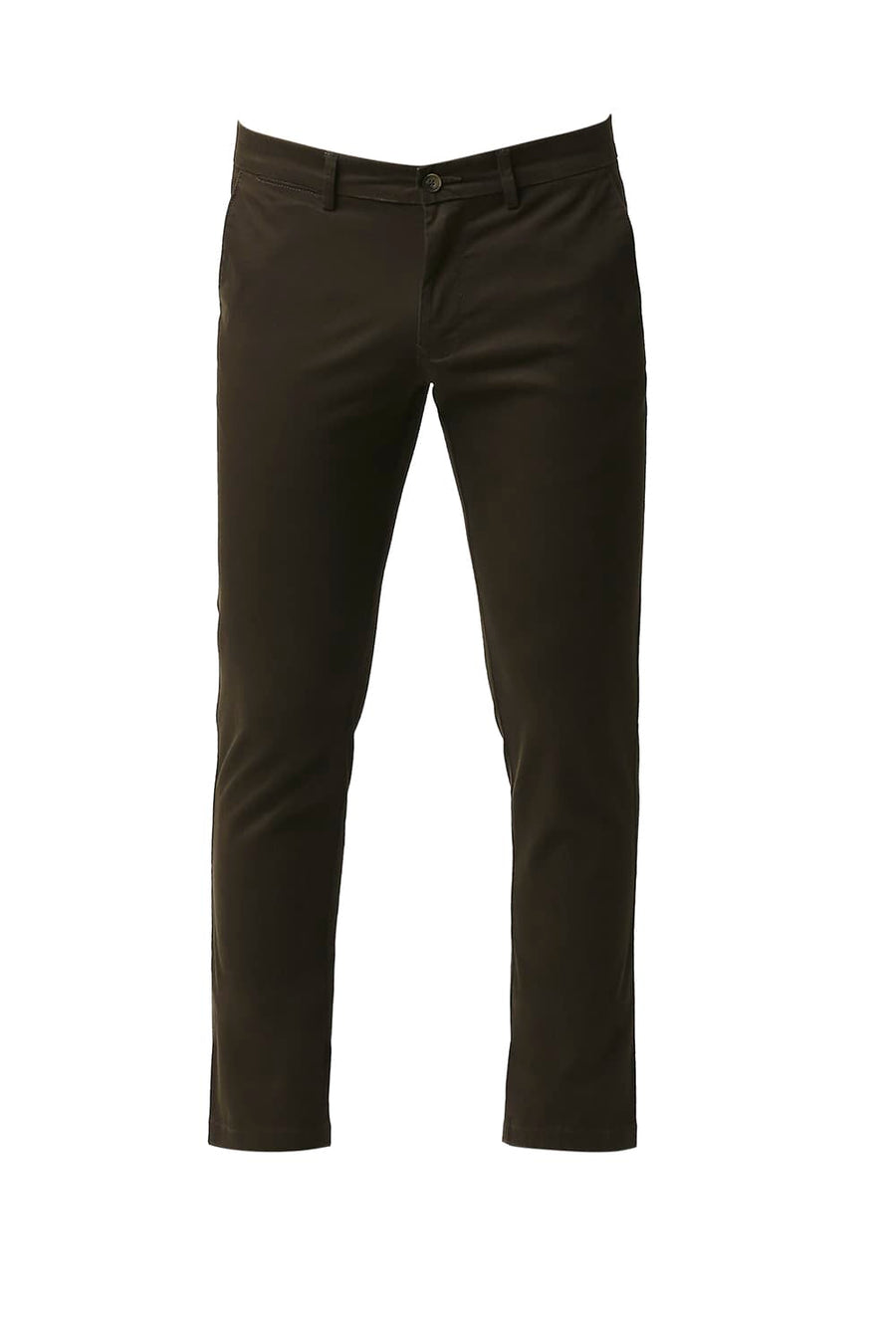 BASICS TAPERED FIT GANACHE BROWN COTTON STRETCH TROUSERS