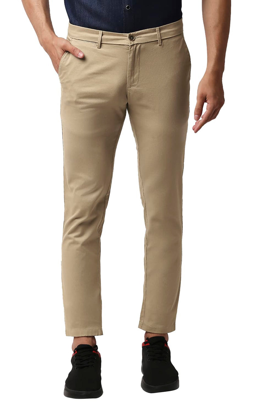 BASICS TAPERED FIT CANDIED GINGER KHAKHI COTTON STRETCH TROUSERS