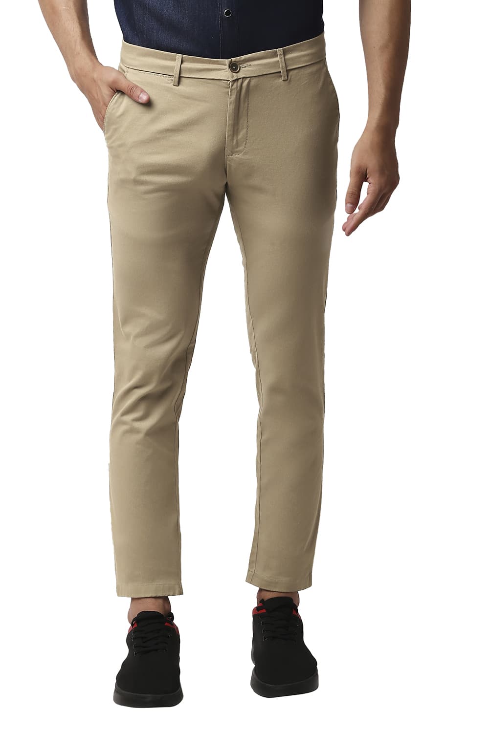 BASICS TAPERED FIT COTTON STRETCH TROUSERS