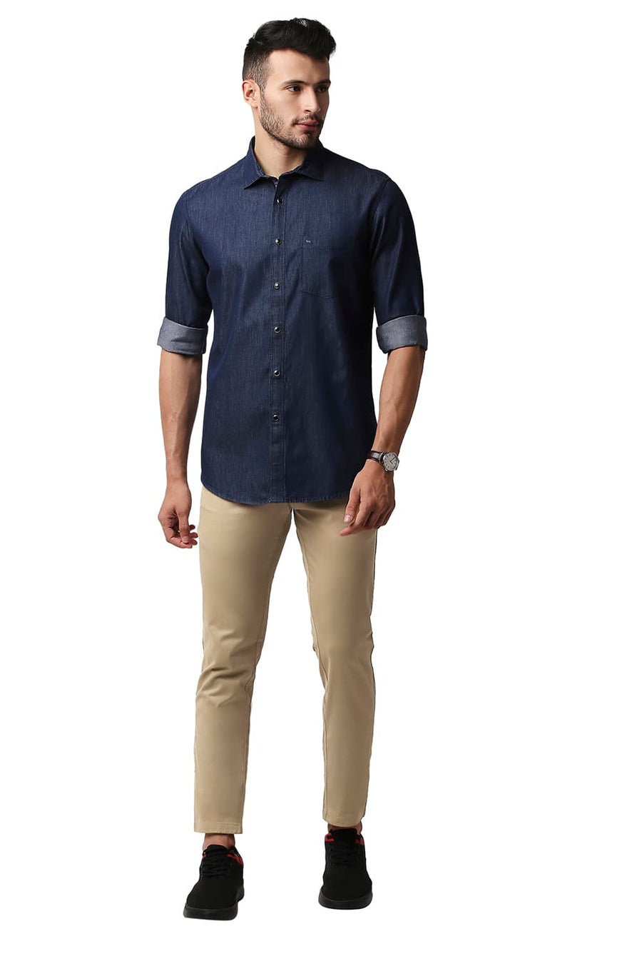 BASICS TAPERED FIT CANDIED GINGER KHAKHI COTTON STRETCH TROUSERS