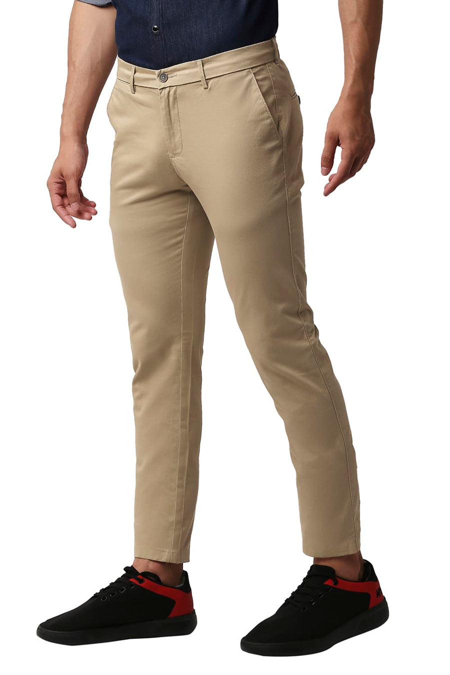 BASICS TAPERED FIT CANDIED GINGER KHAKHI COTTON STRETCH TROUSERS