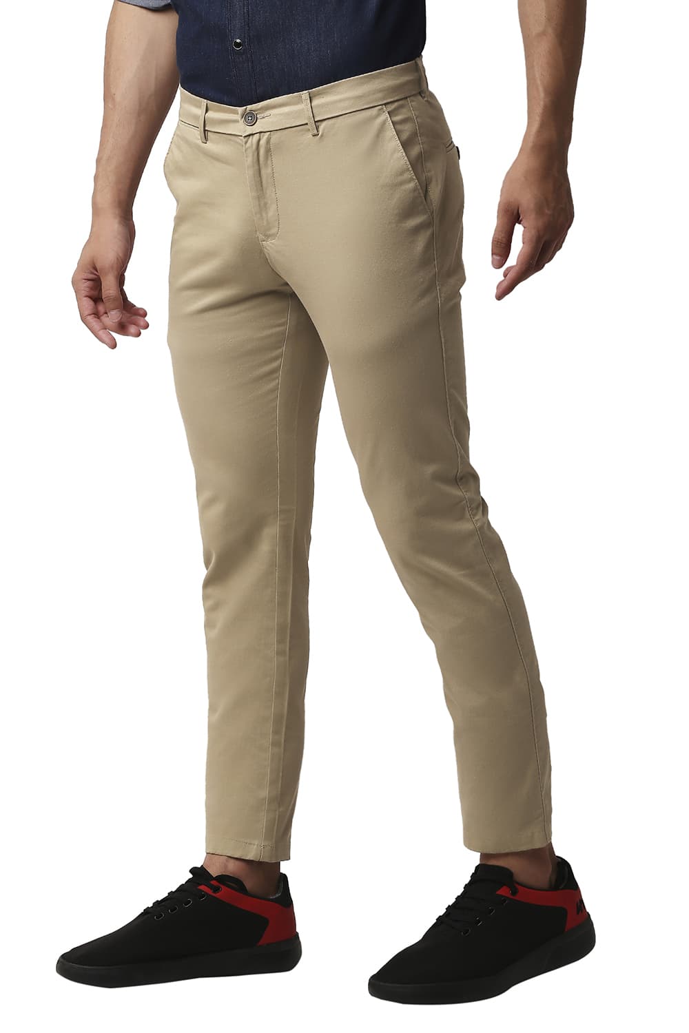 BASICS TAPERED FIT COTTON STRETCH TROUSERS