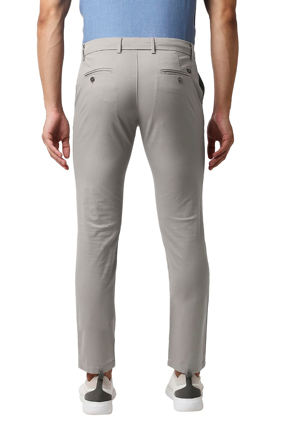 BASICS TAPERED FIT DOVE BEIGE COTTON STRETCH TROUSERS