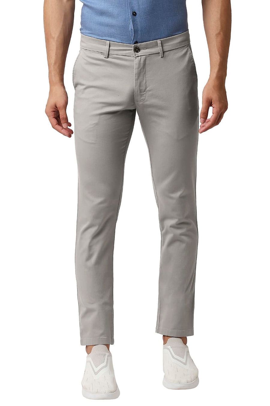 BASICS TAPERED FIT DOVE BEIGE COTTON STRETCH TROUSERS