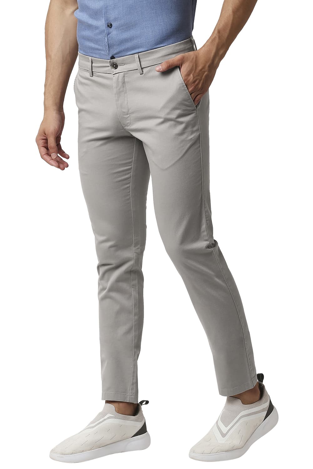 BASICS TAPERED FIT COTTON STRETCH TROUSERS