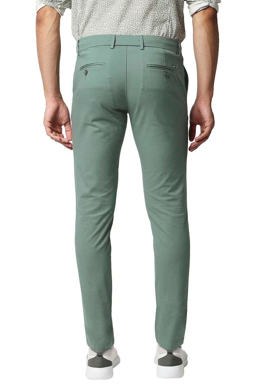 BASICS TAPERED FIT SILVER PINE GREEN COTTON STRETCH TROUSERS