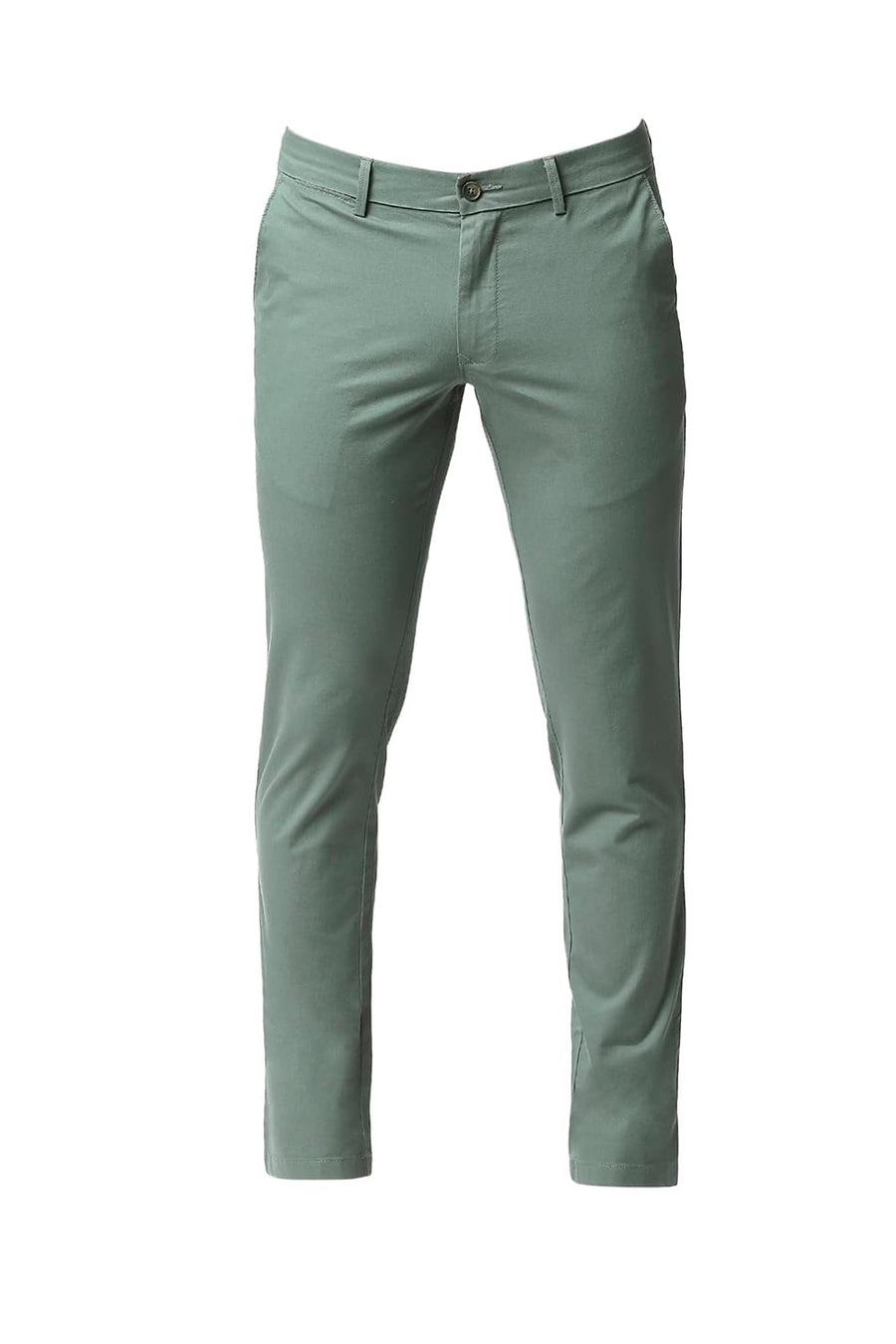 BASICS TAPERED FIT SILVER PINE GREEN COTTON STRETCH TROUSERS