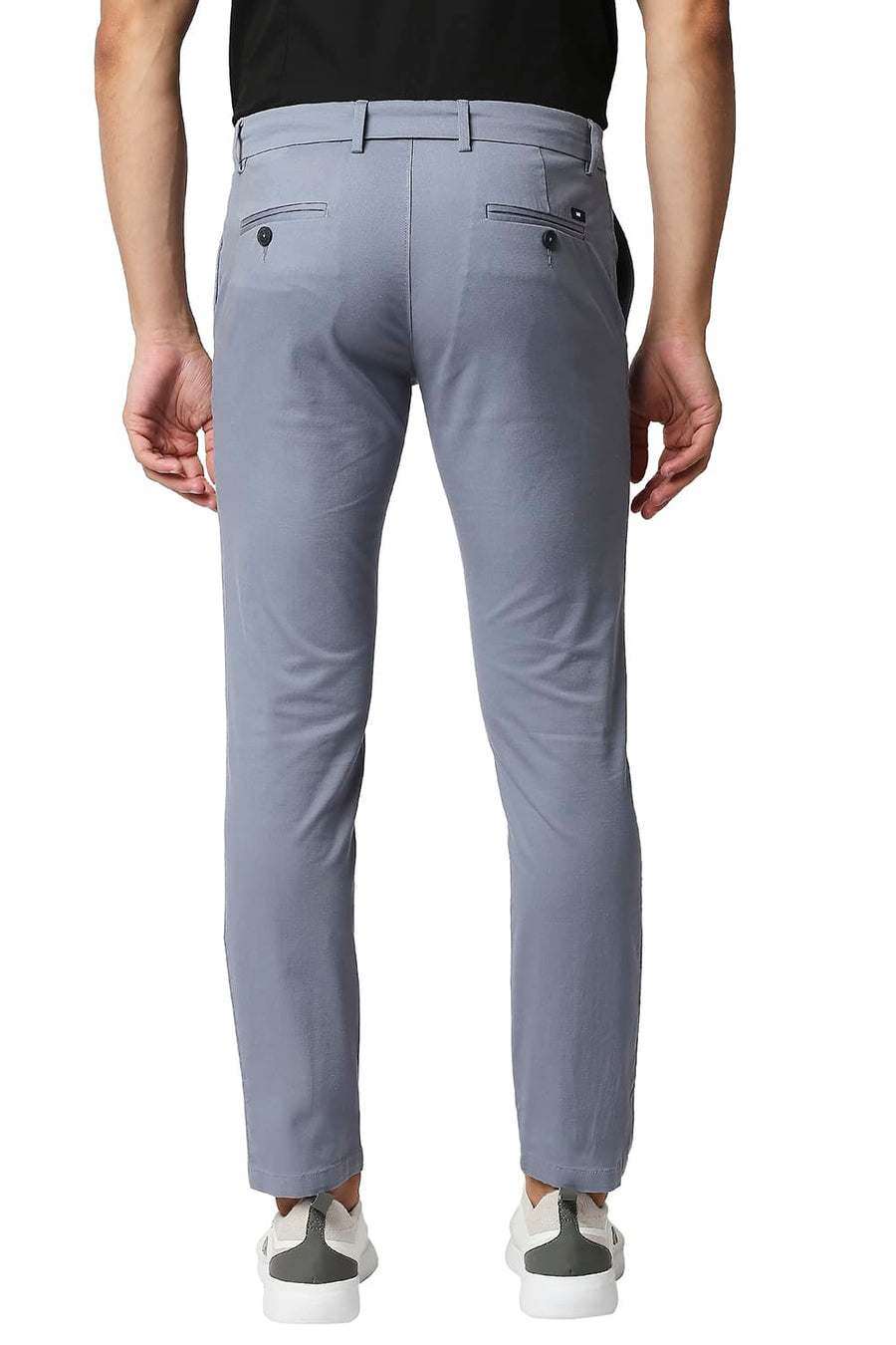 BASICS TAPERED FIT WINDWARD BLUE COTTON STRETCH TROUSERS