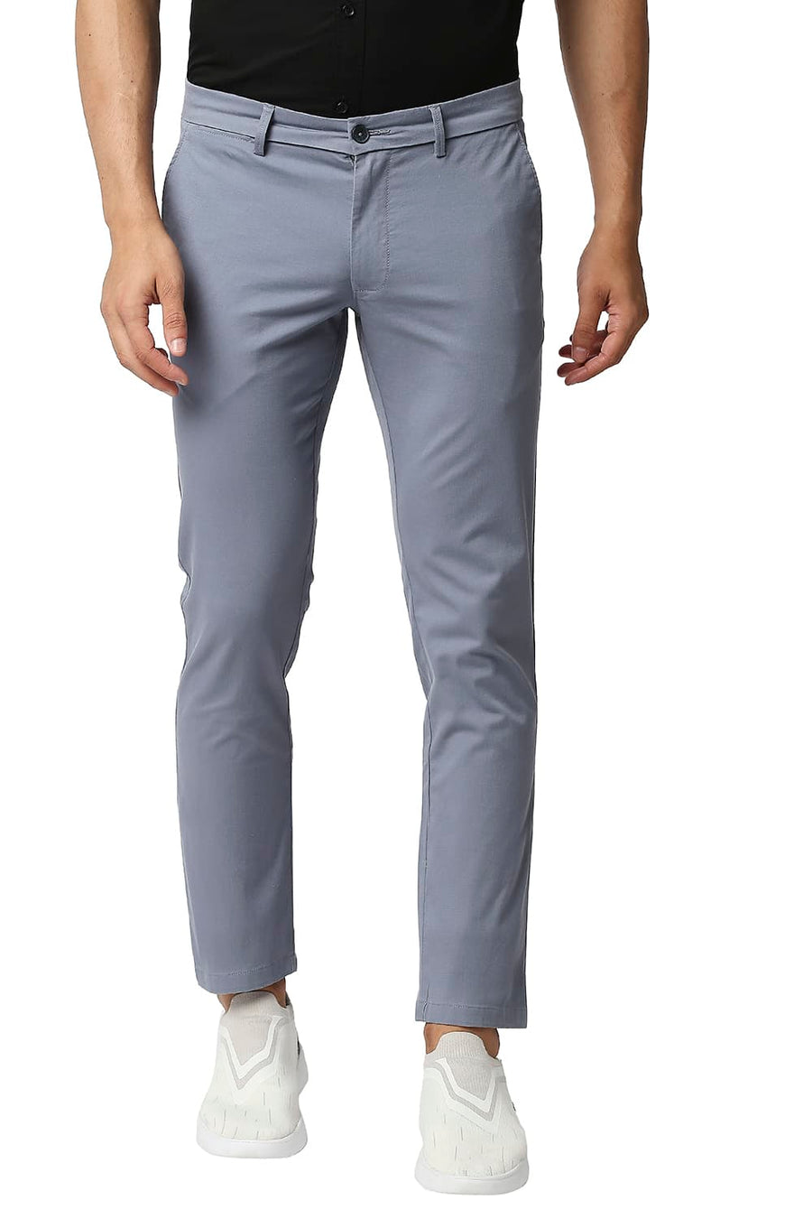 BASICS TAPERED FIT WINDWARD BLUE COTTON STRETCH TROUSERS