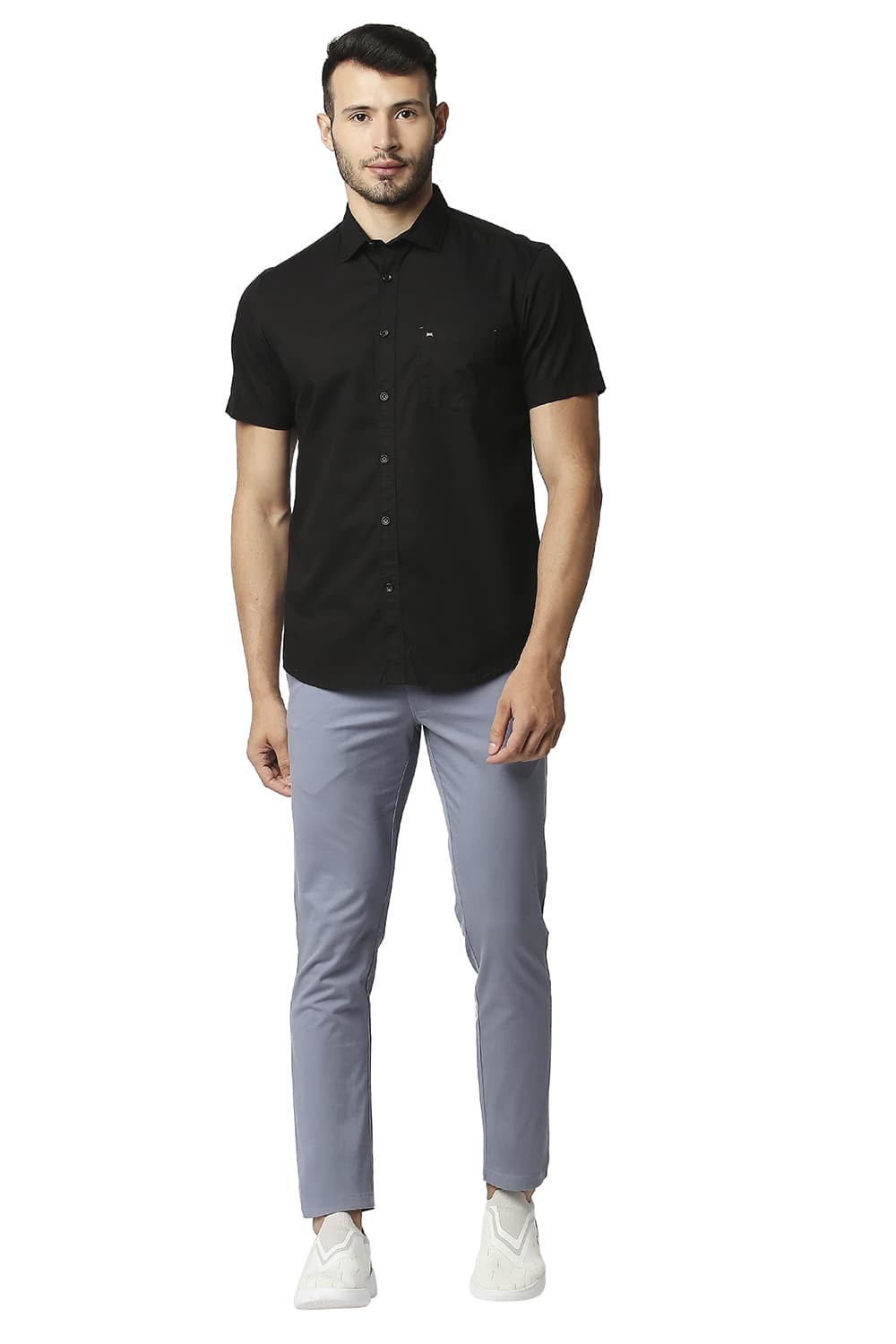 BASICS TAPERED FIT COTTON STRETCH TROUSERS