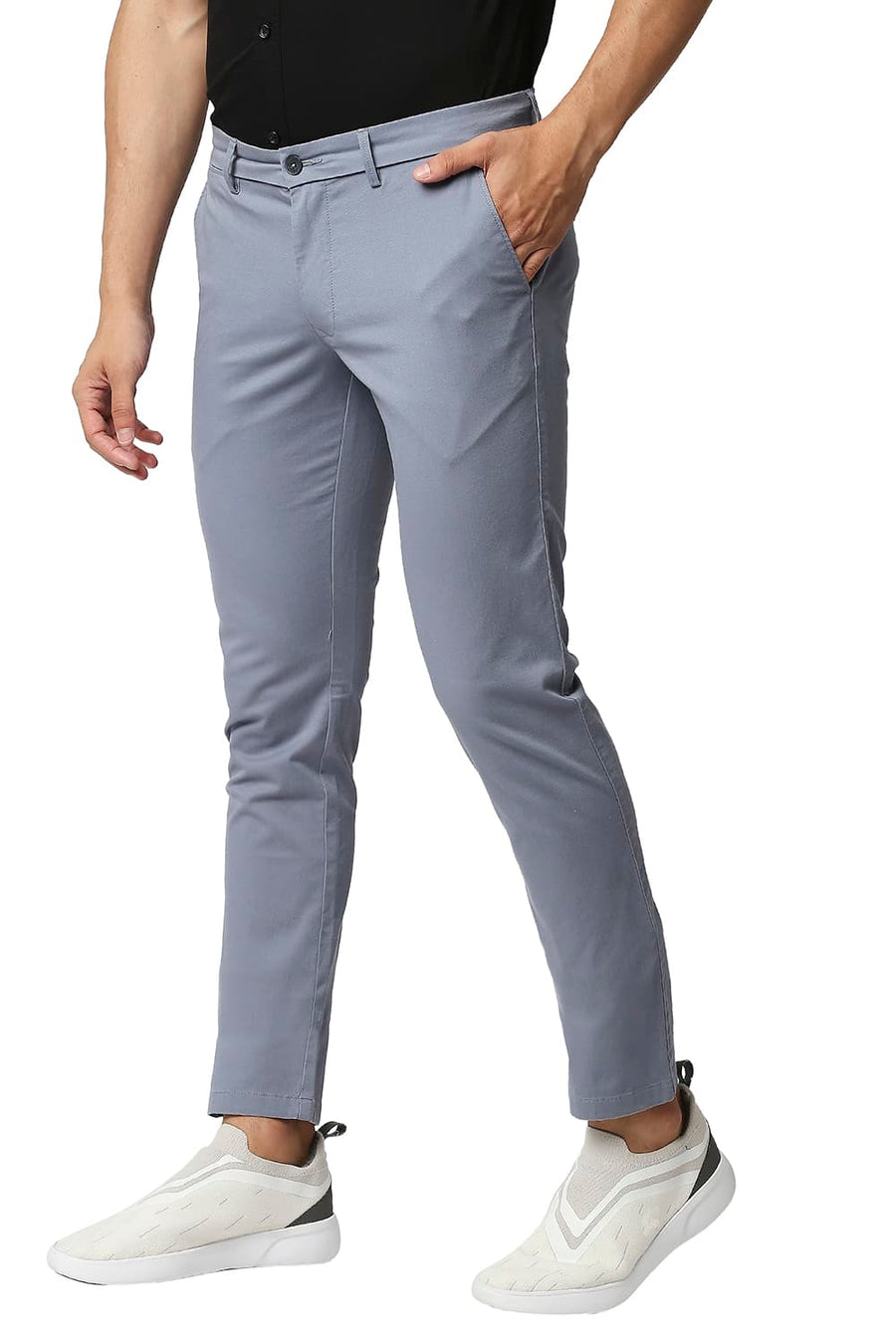 BASICS TAPERED FIT WINDWARD BLUE COTTON STRETCH TROUSERS