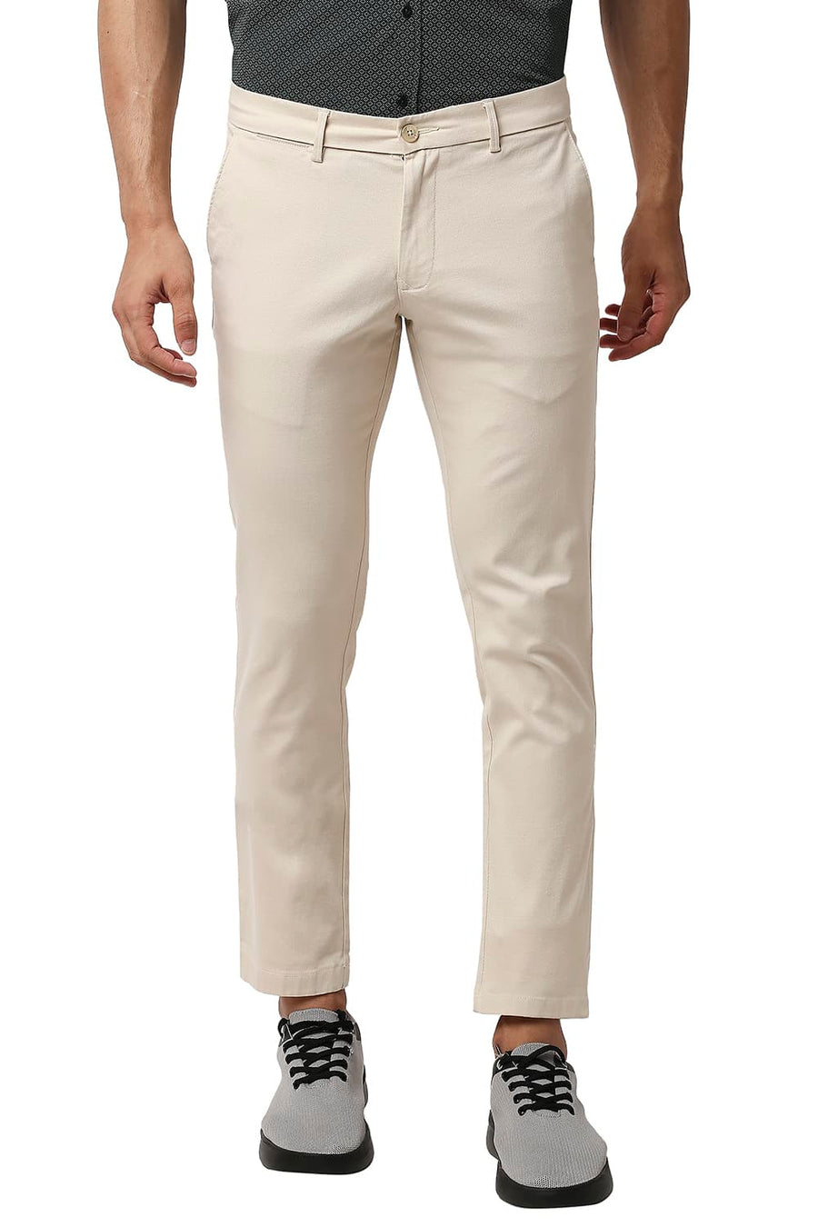 BASICS TAPERED FIT SANDSHELL BEIGE COTTON STRETCH TROUSERS