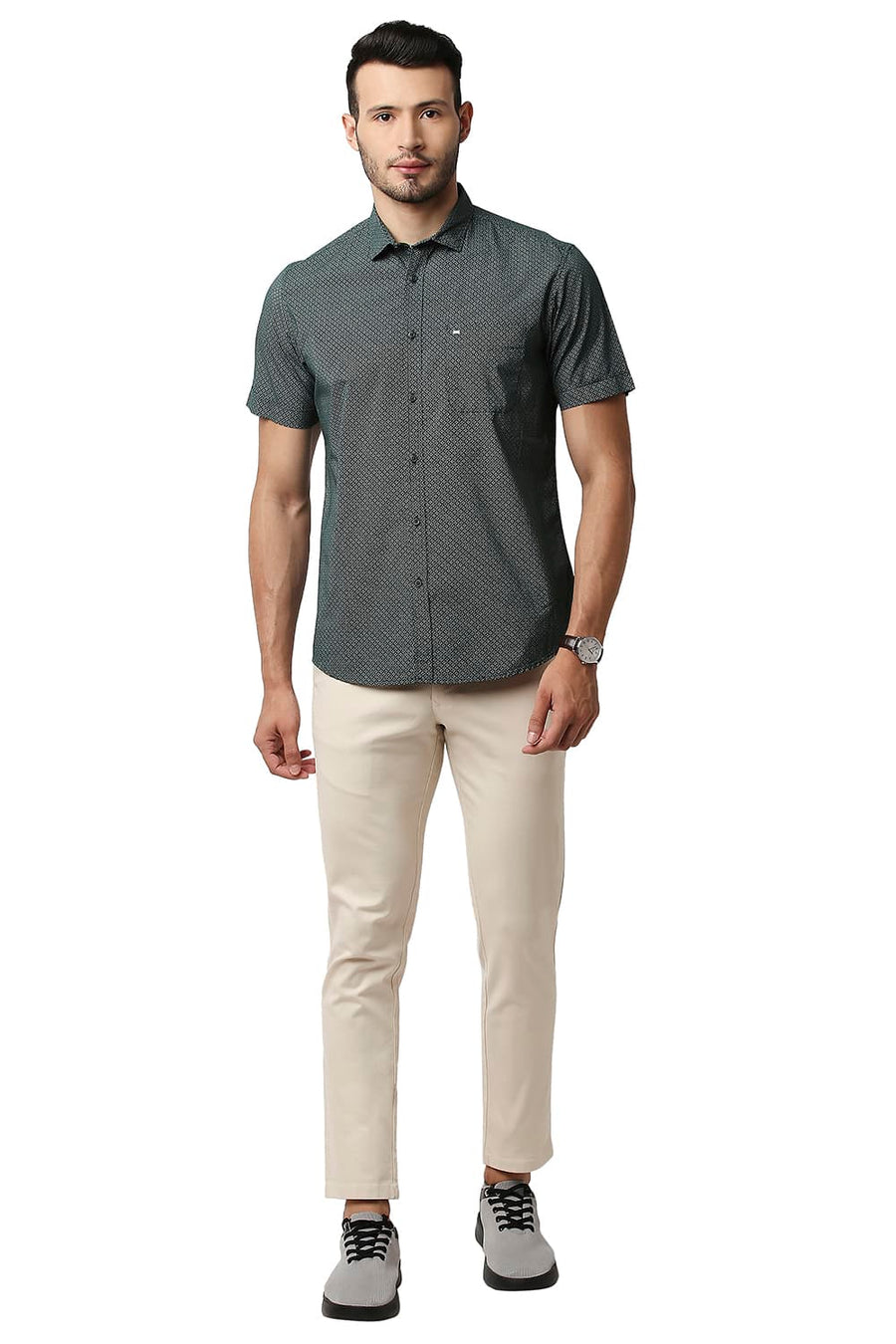BASICS TAPERED FIT SANDSHELL BEIGE COTTON STRETCH TROUSERS