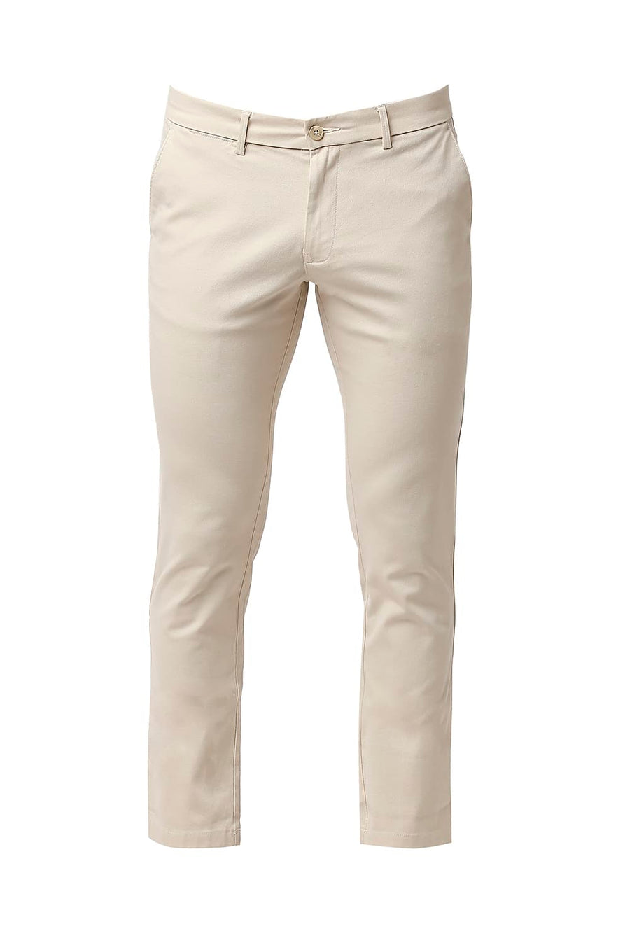 BASICS TAPERED FIT SANDSHELL BEIGE COTTON STRETCH TROUSERS