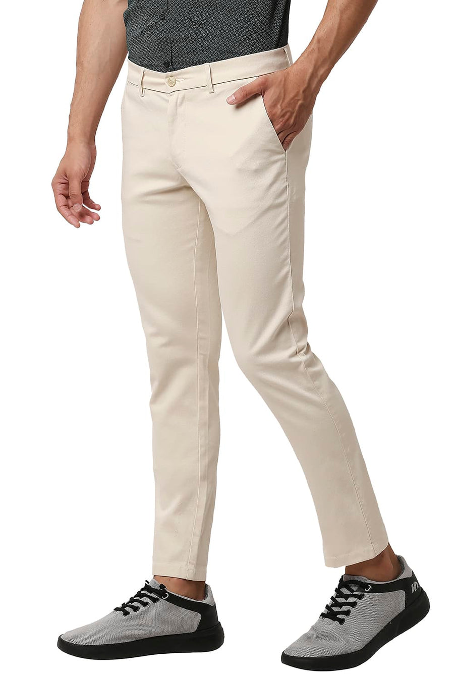 BASICS TAPERED FIT SANDSHELL BEIGE COTTON STRETCH TROUSERS