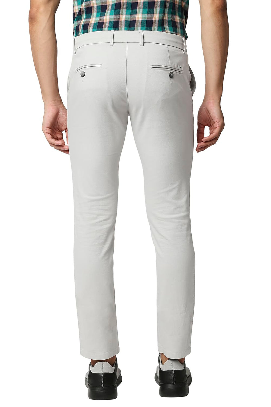 BASICS TAPERED FIT FOSSIL ECRU COTTON STRETCH TROUSERS