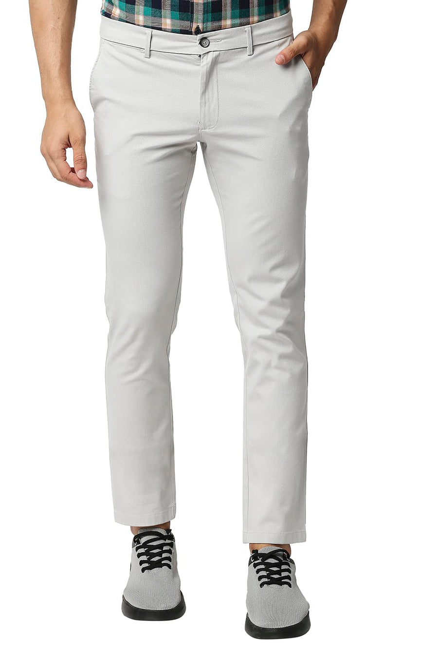BASICS TAPERED FIT FOSSIL ECRU COTTON STRETCH TROUSERS