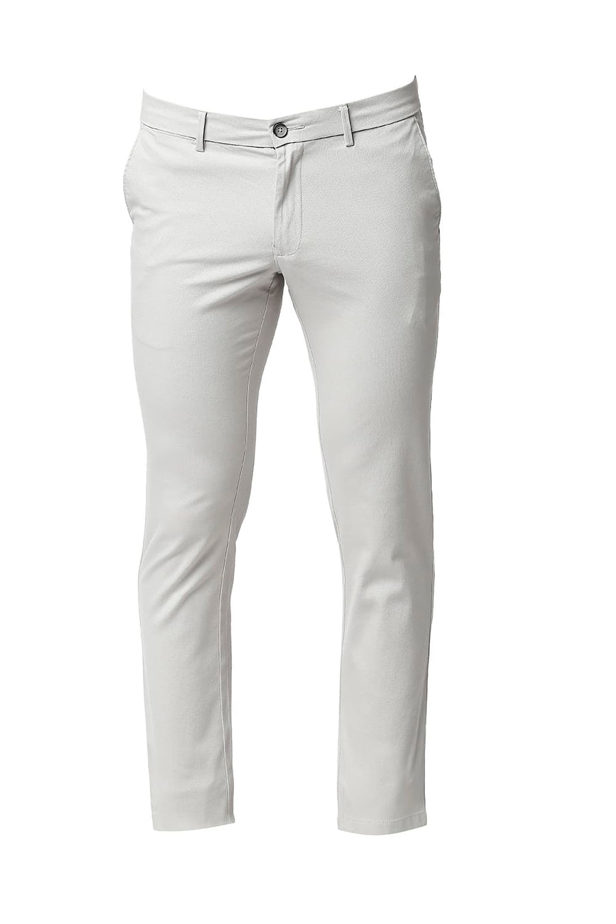 BASICS TAPERED FIT FOSSIL ECRU COTTON STRETCH TROUSERS