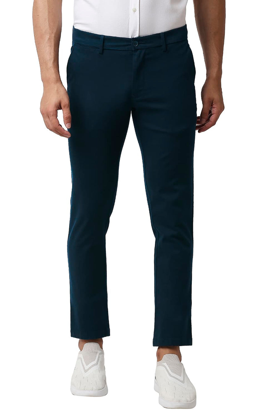 BASICS TAPERED FIT SALUTE NAVY COTTON STRETCH TROUSERS