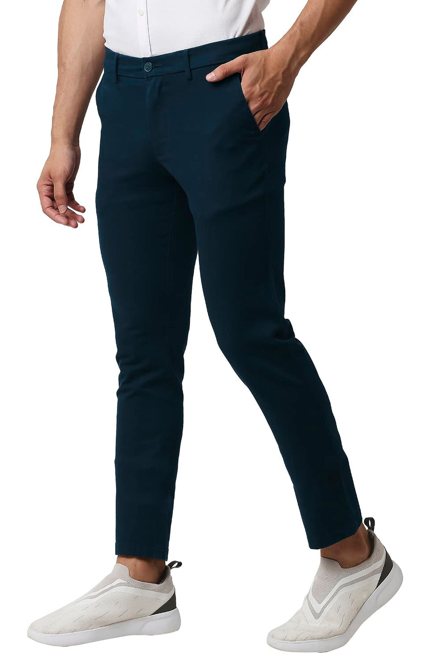 BASICS TAPERED FIT SALUTE NAVY COTTON STRETCH TROUSERS