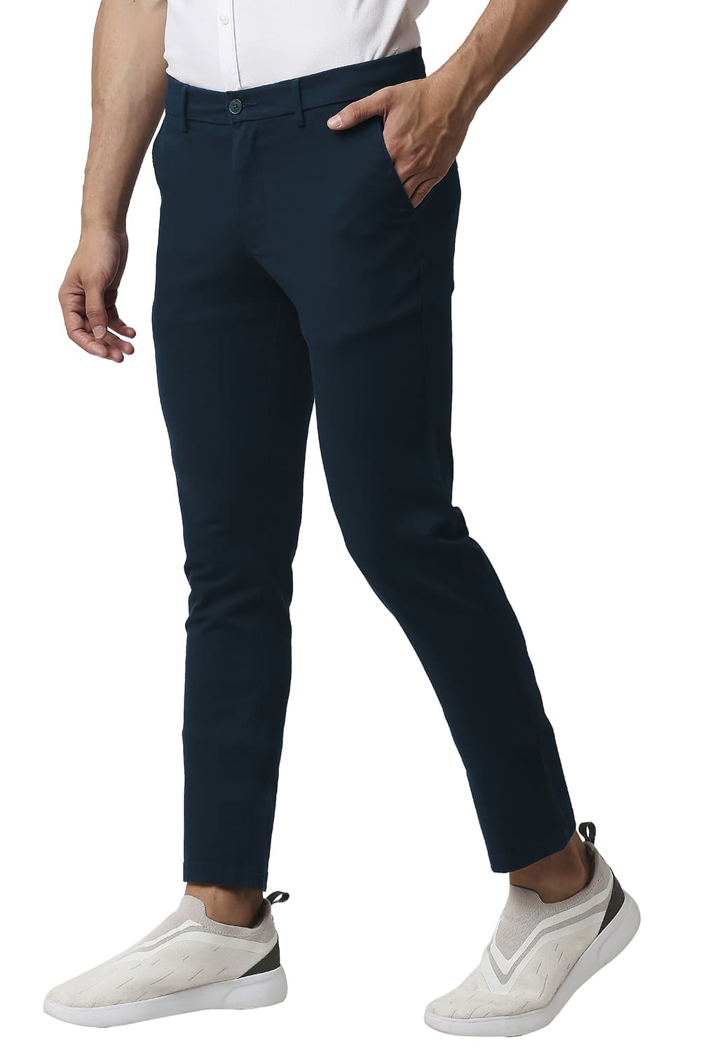 BASICS TAPERED FIT COTTON STRETCH TROUSERS