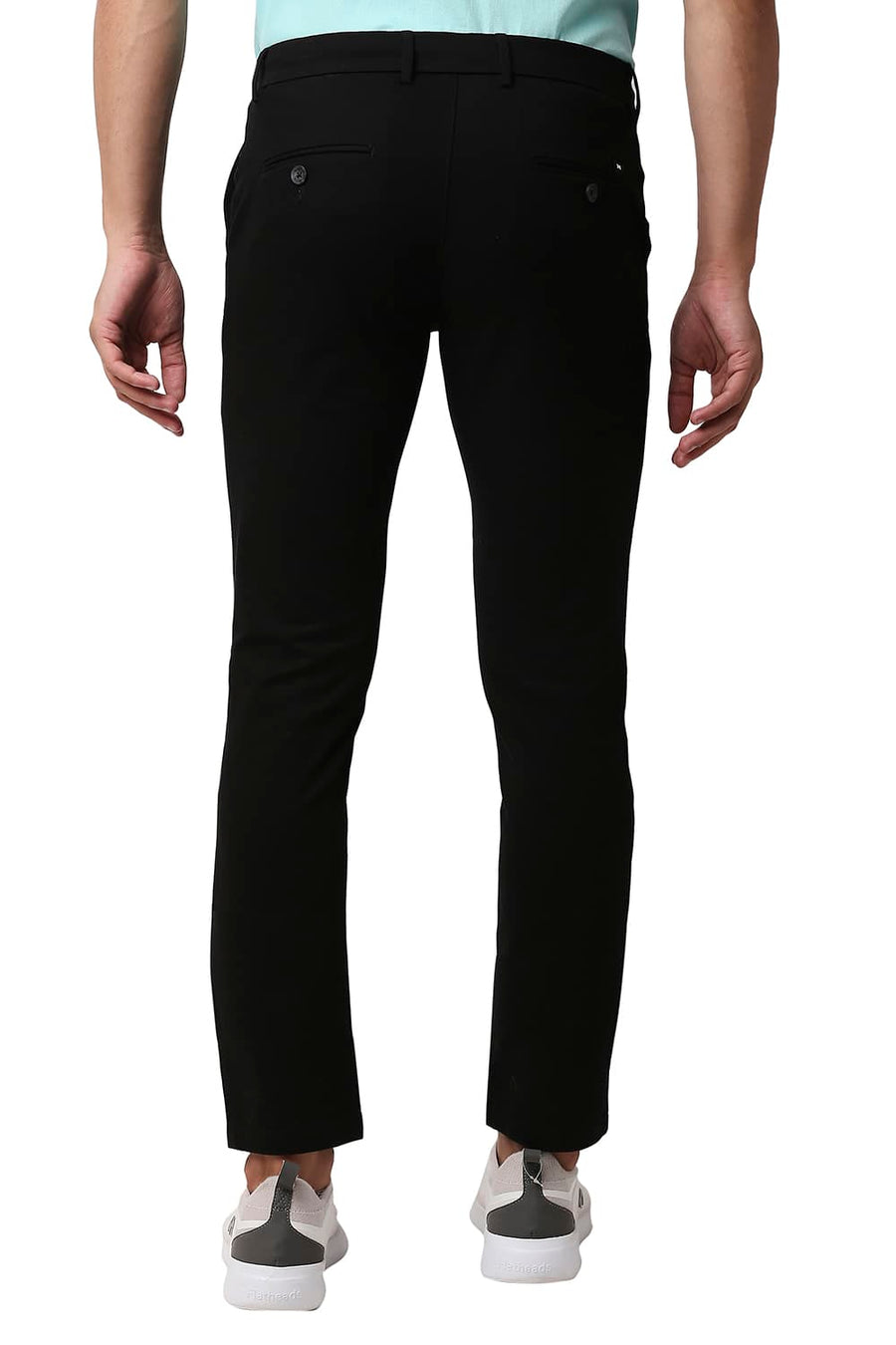 BASICS TAPERED FIT CAVIAR BLACK COTTON STRETCH TROUSERS