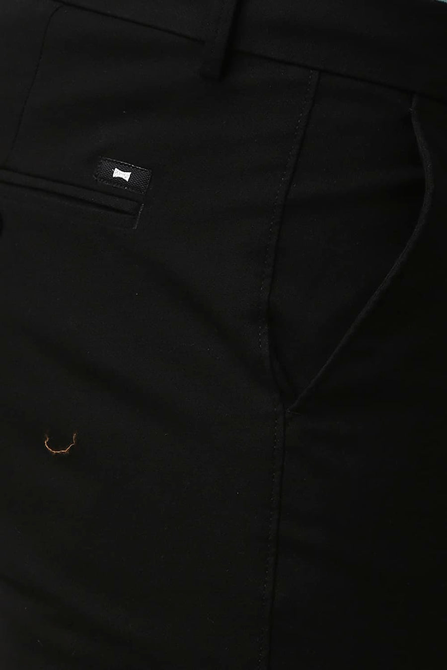 BASICS TAPERED FIT CAVIAR BLACK COTTON STRETCH TROUSERS