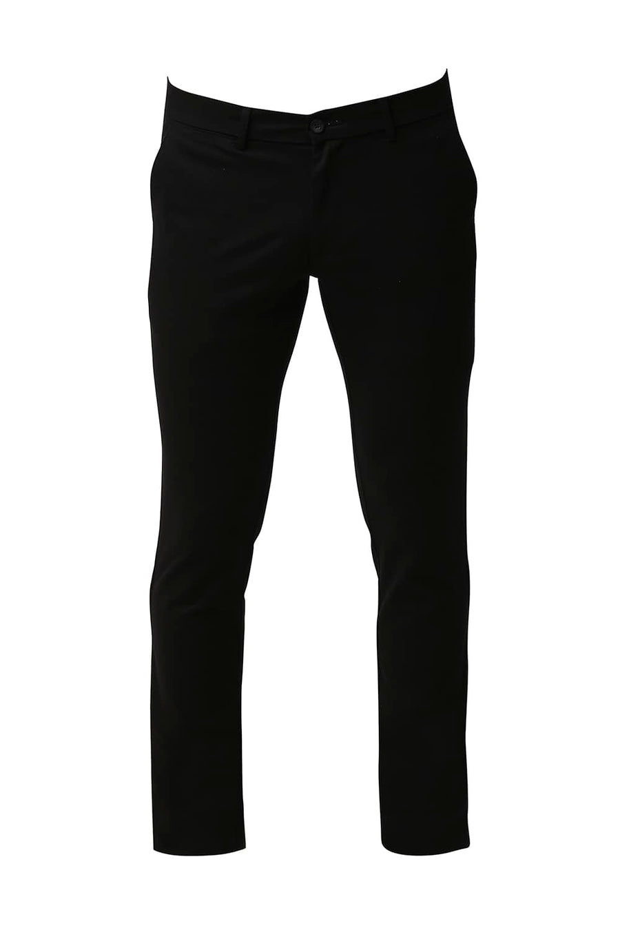 BASICS TAPERED FIT CAVIAR BLACK COTTON STRETCH TROUSERS