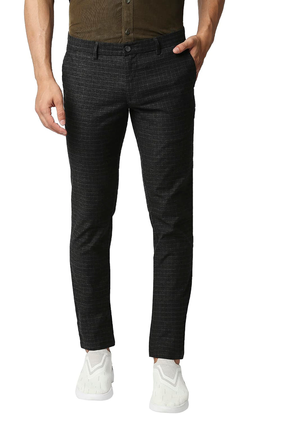 BASICS TAPERED FIT BRISTOL BLACK STRETCH CHECKS TROUSERS