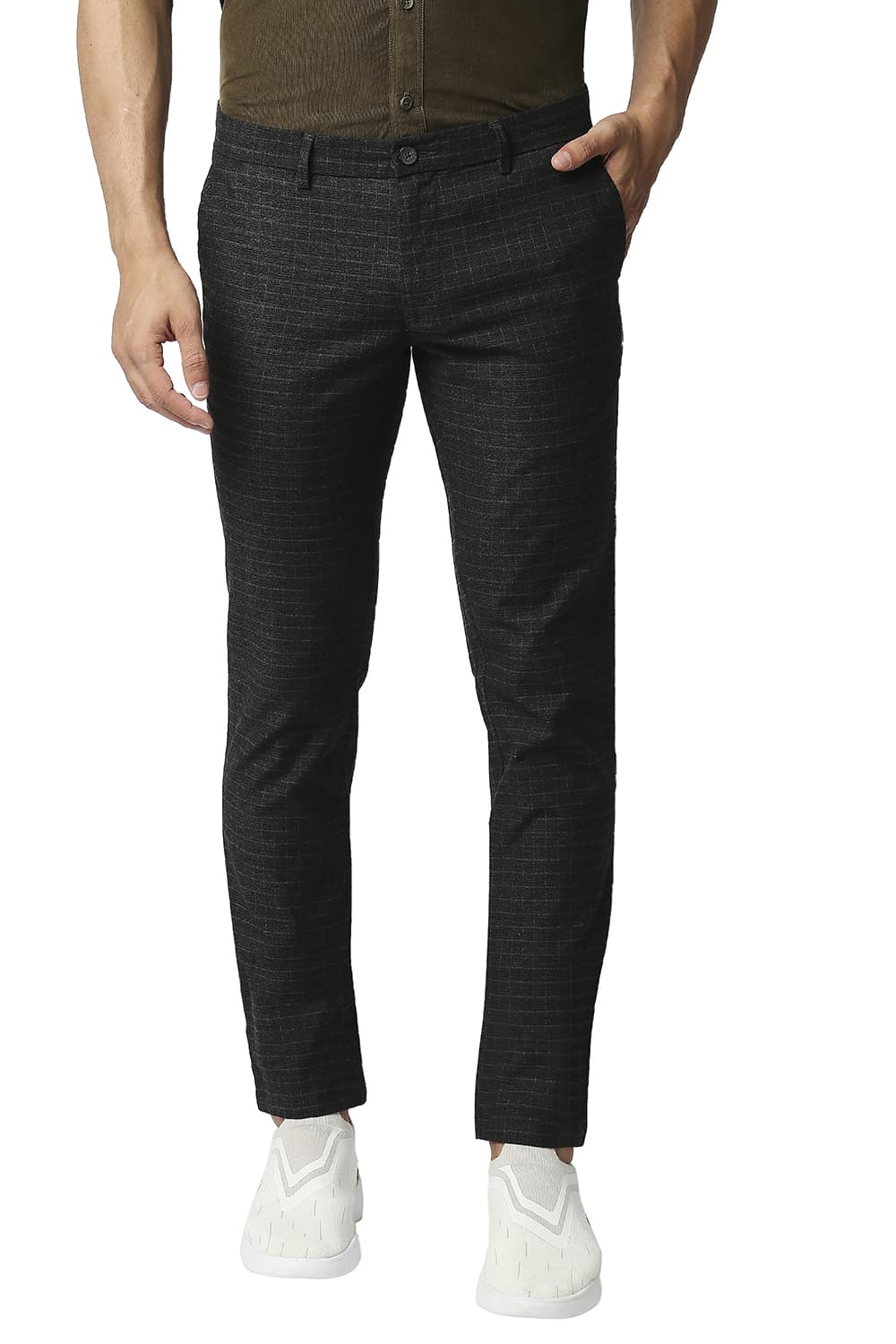 BASICS TAPERED FIT STRETCH CHECKS TROUSERS