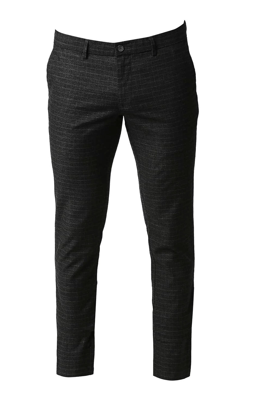 BASICS TAPERED FIT BRISTOL BLACK STRETCH CHECKS TROUSERS