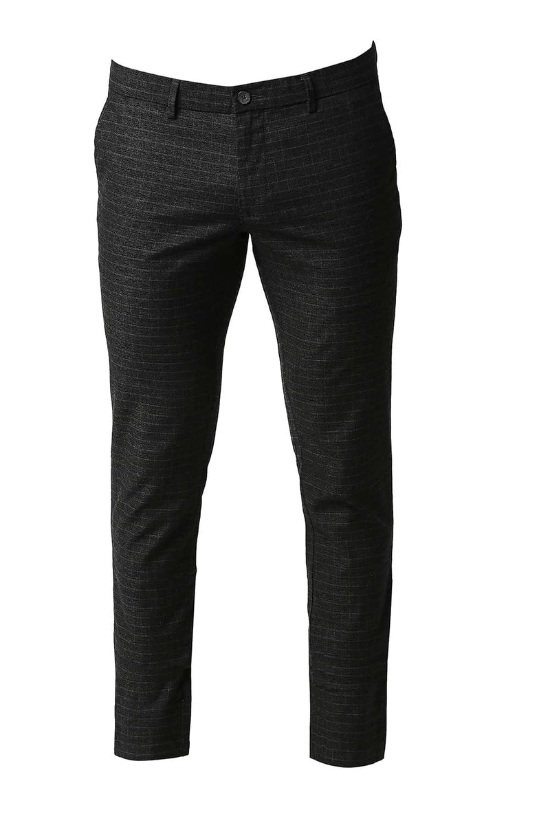 BASICS TAPERED FIT STRETCH CHECKS TROUSERS