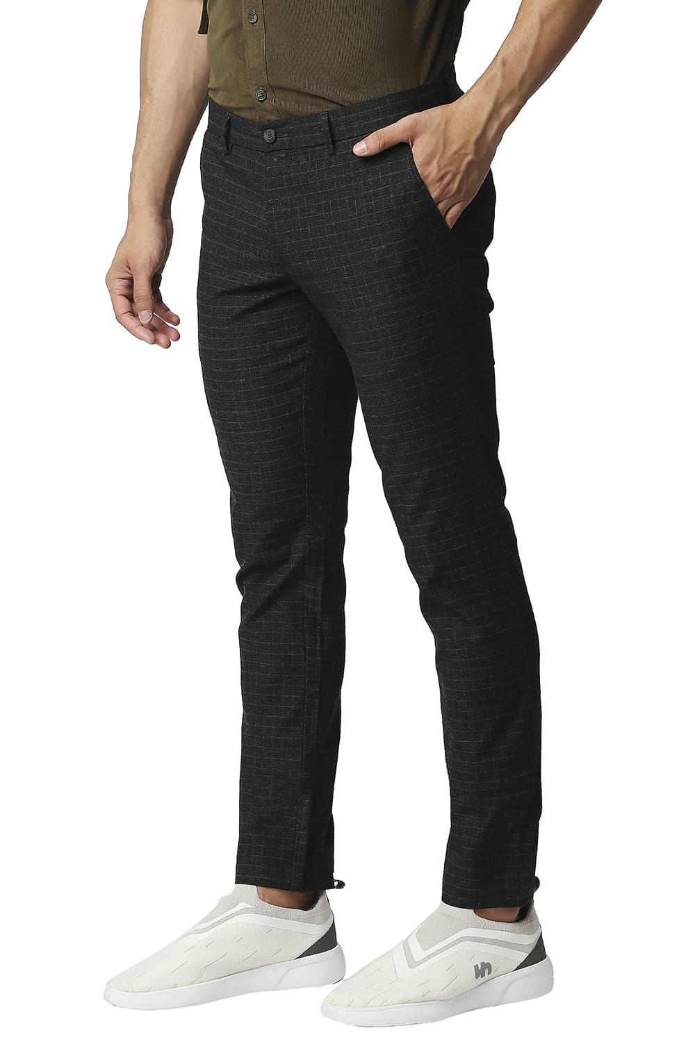 BASICS TAPERED FIT STRETCH CHECKS TROUSERS