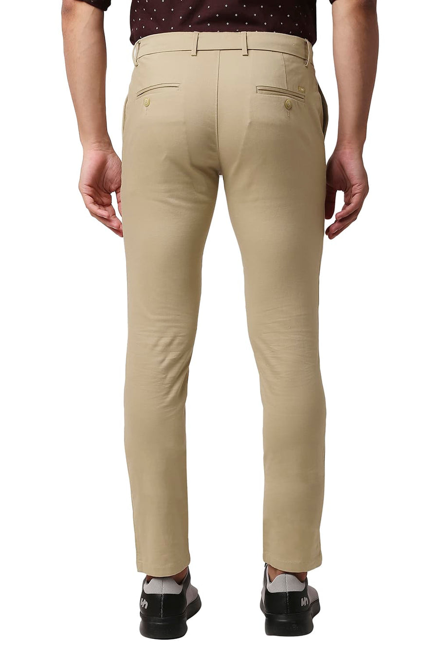 BASICS TAPERED FIT BISCOTTI KHAKHI COTTON STRETCH TROUSERS