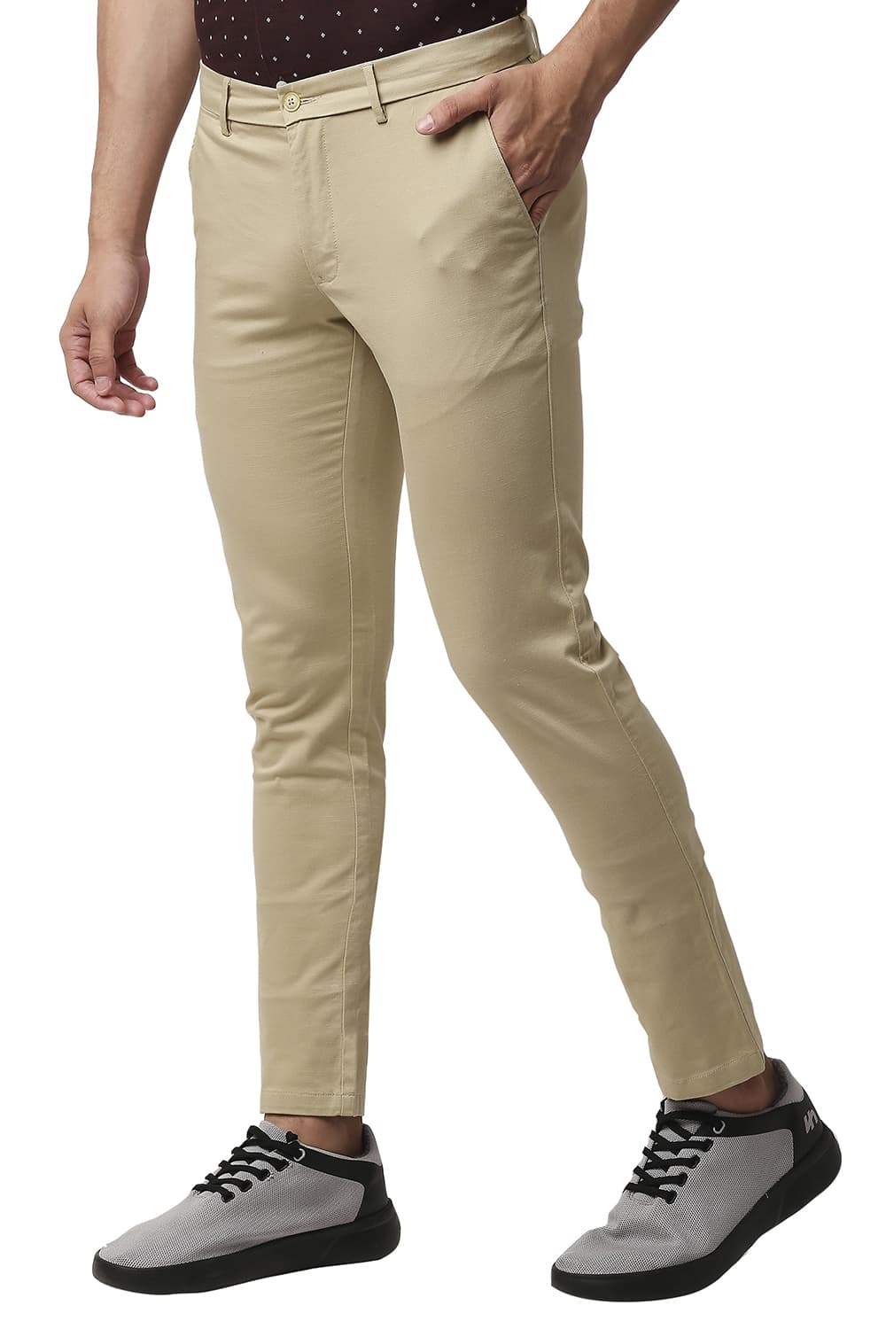 BASICS TAPERED FIT COTTON STRETCH TROUSERS